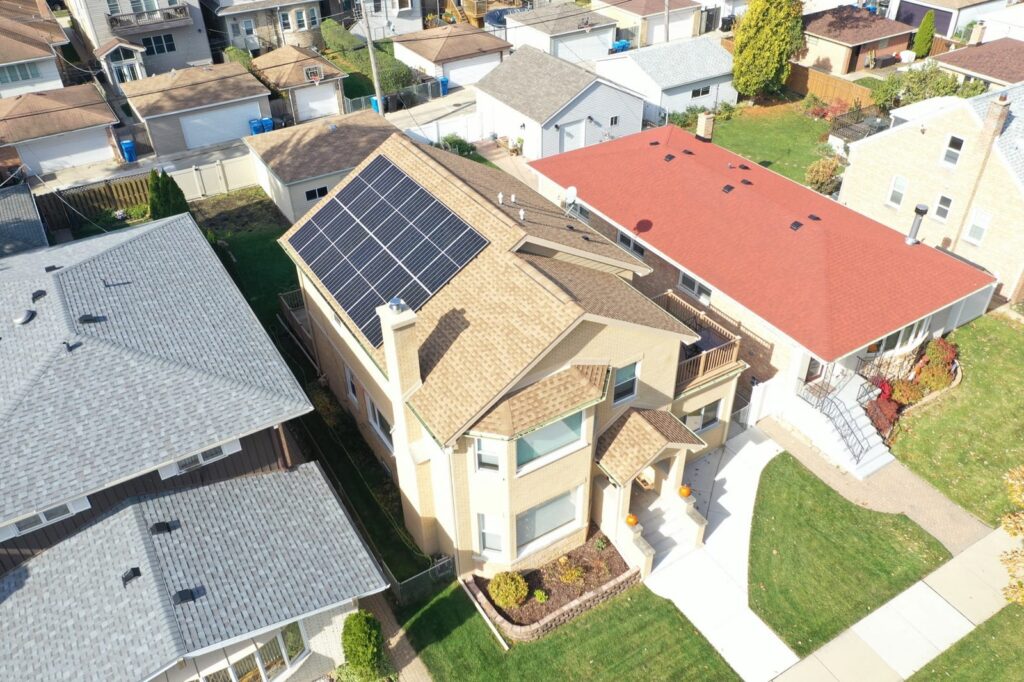 Rooftop solar panels on a Chicago home, installed by Windfree Solar